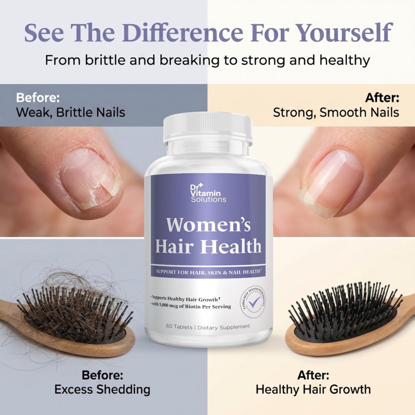 Dr Vitamin Women's Hair Health - Hair, Skin & Nails Support with Biotin & Collagen - 60 Tablets - dailyvitalstore
