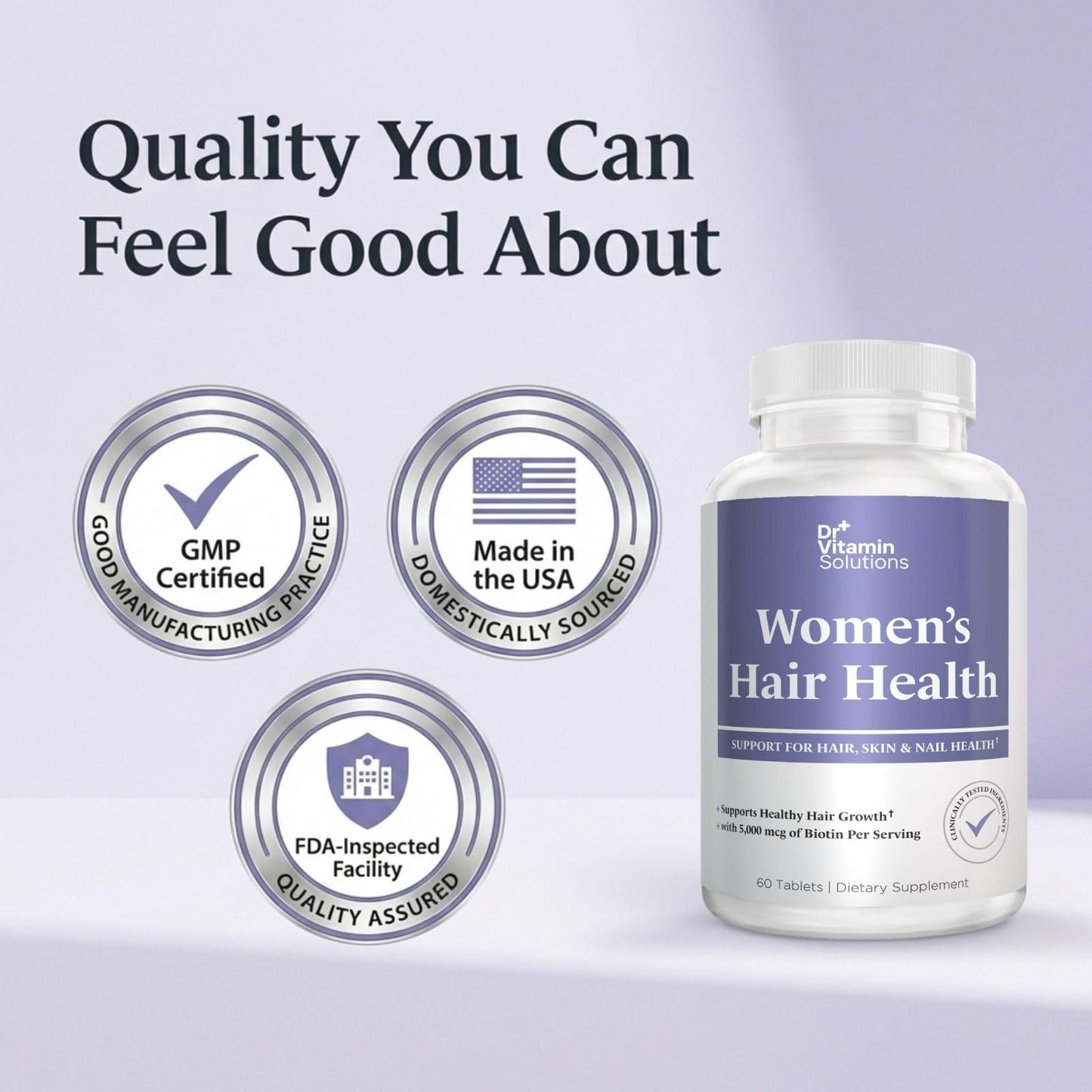 Dr Vitamin Women's Hair Health - Hair, Skin & Nails Support with Biotin & Collagen - 60 Tablets - dailyvitalstore
