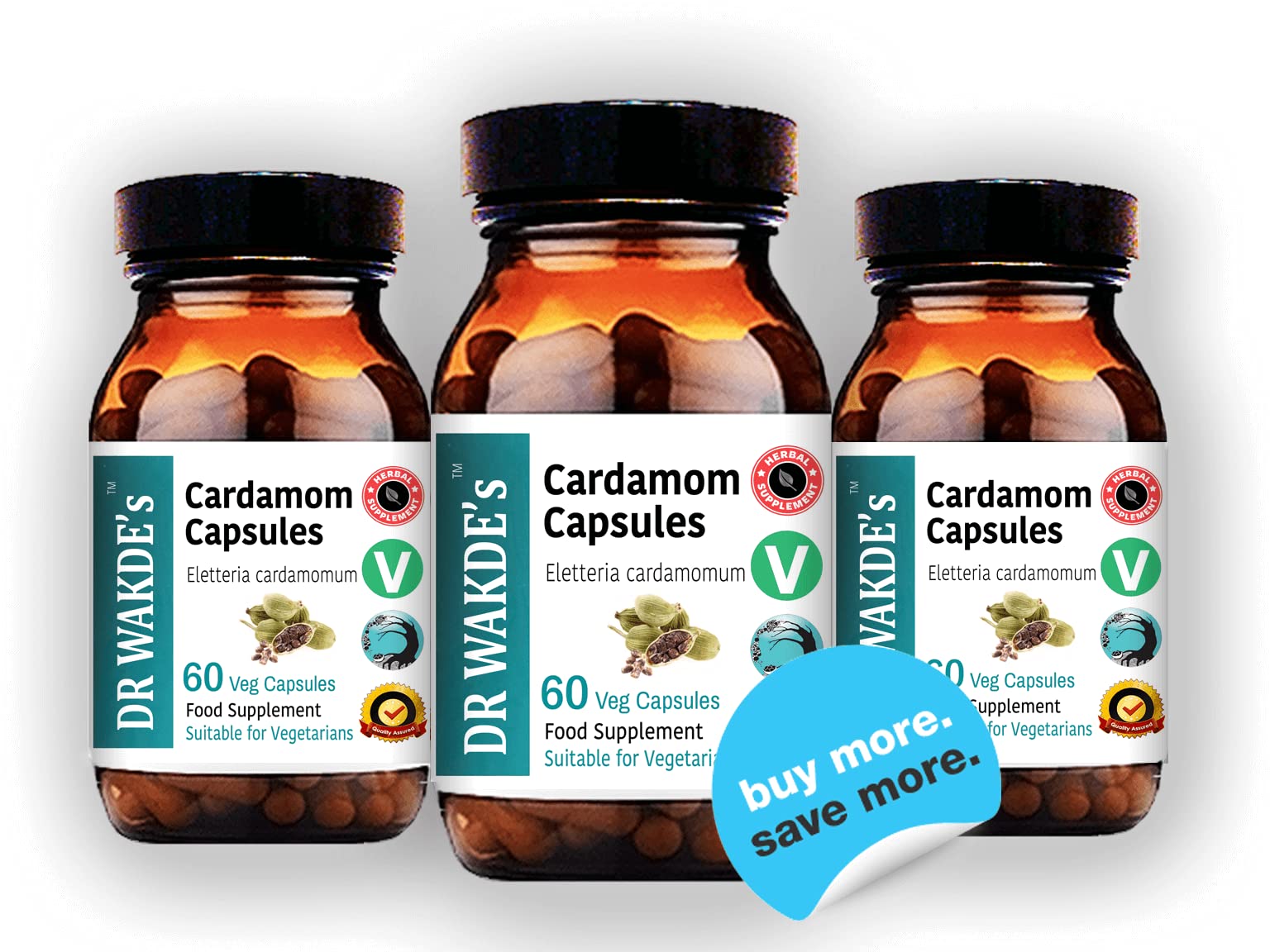 DR WAKDE'S Cardamom Capsules (60 Veg Caps, Plant-Based Supplement, Ayurvedic Herb, All Natural, Vegan) - dailyvitalstore