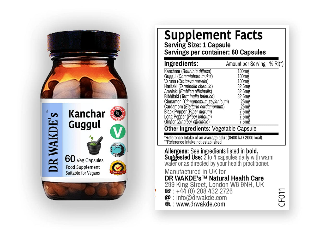 DR WAKDE's Kanchnar Guggul (60 Veg Caps, Ayurvedic Supplement, Vegan, Herbal, Natural, Made in the UK) - dailyvitalstore