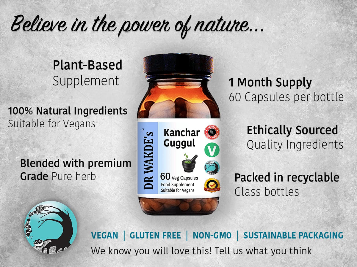 DR WAKDE's Kanchnar Guggul (60 Veg Caps, Ayurvedic Supplement, Vegan, Herbal, Natural, Made in the UK) - dailyvitalstore