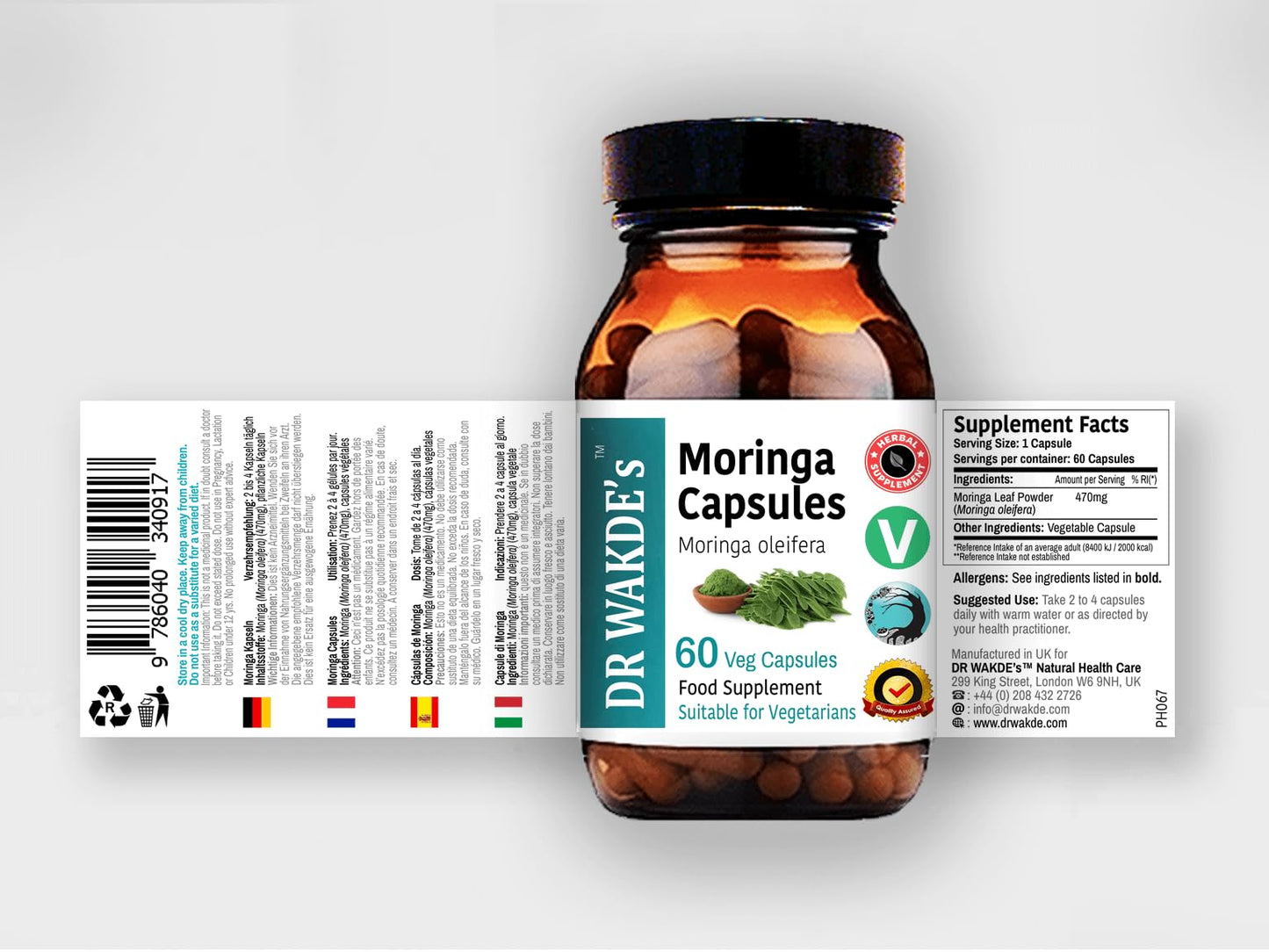 DR WAKDE'S Moringa Capsules (Moringa oleifera, 60 Veg Caps, Plant-Based Supplement, Ayurvedic Herb, All Natural, Vegan) - dailyvitalstore