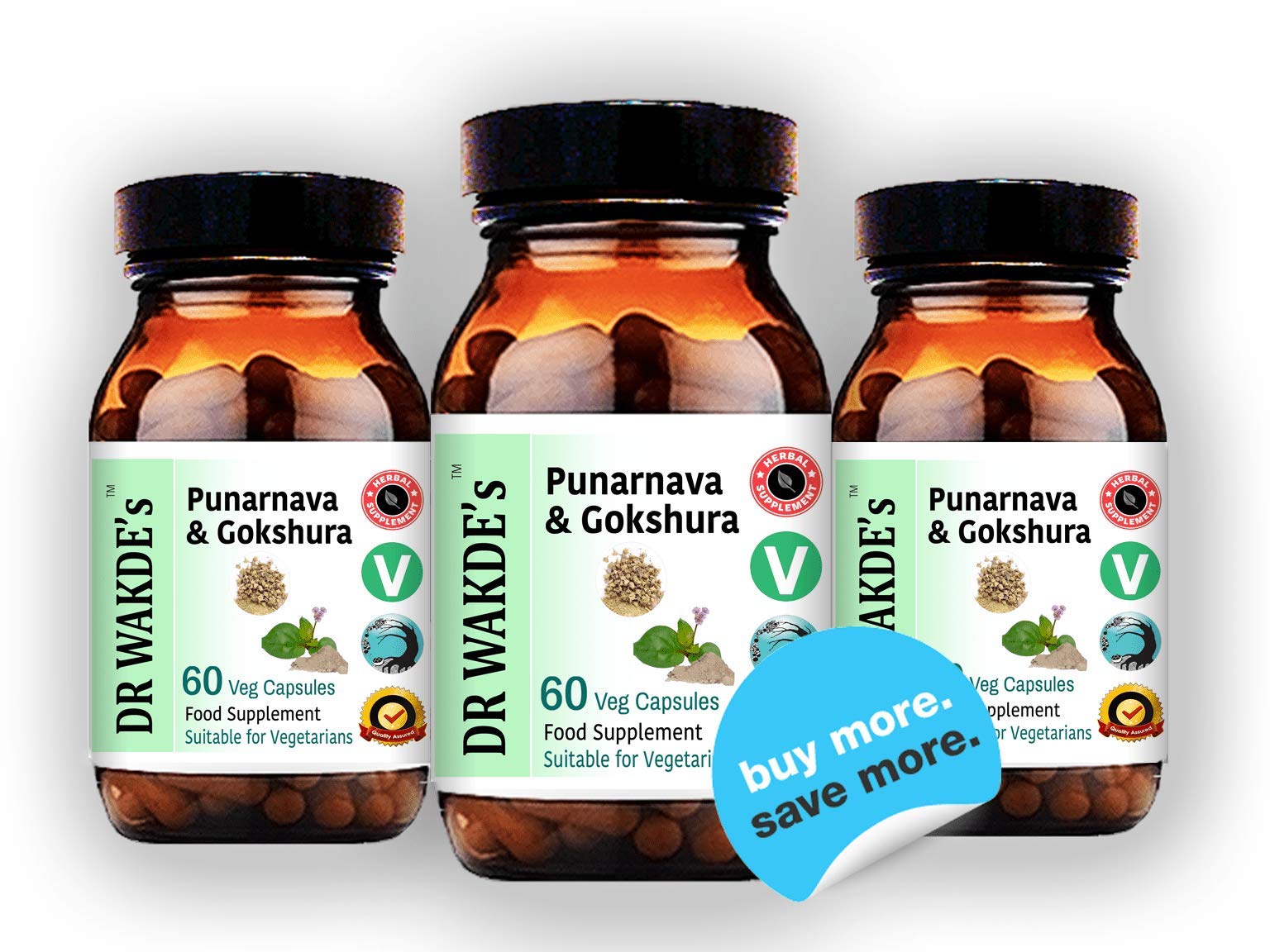 DR WAKDE's Punarnava & Gokshura Capsules (60 Veg Caps, Promotes Healthy Urinary Flush, Ayurvedic Supplement, Vegan, Herbal, All Natural, Made in UK) - dailyvitalstore
