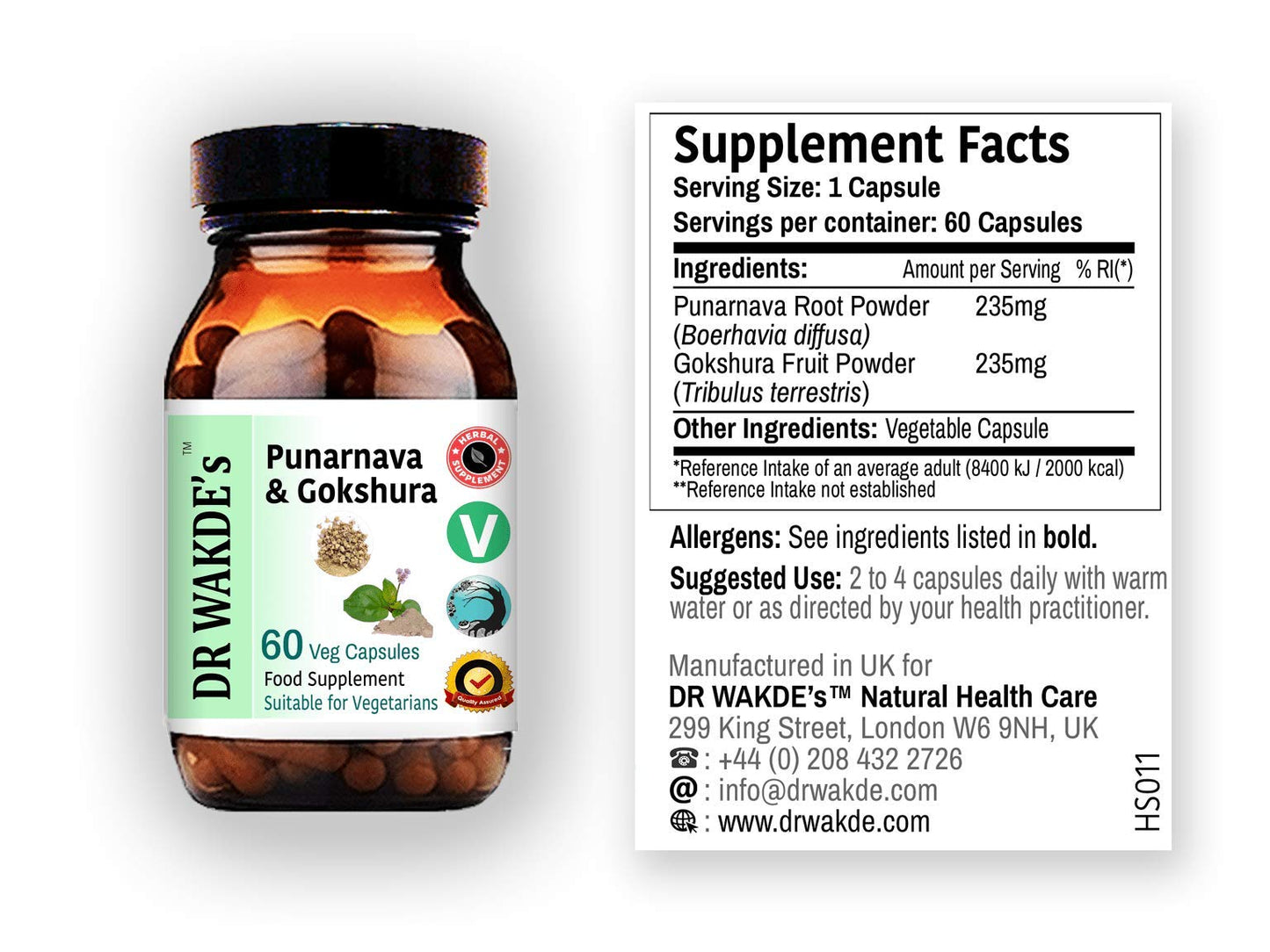 DR WAKDE's Punarnava & Gokshura Capsules (60 Veg Caps, Promotes Healthy Urinary Flush, Ayurvedic Supplement, Vegan, Herbal, All Natural, Made in UK) - dailyvitalstore