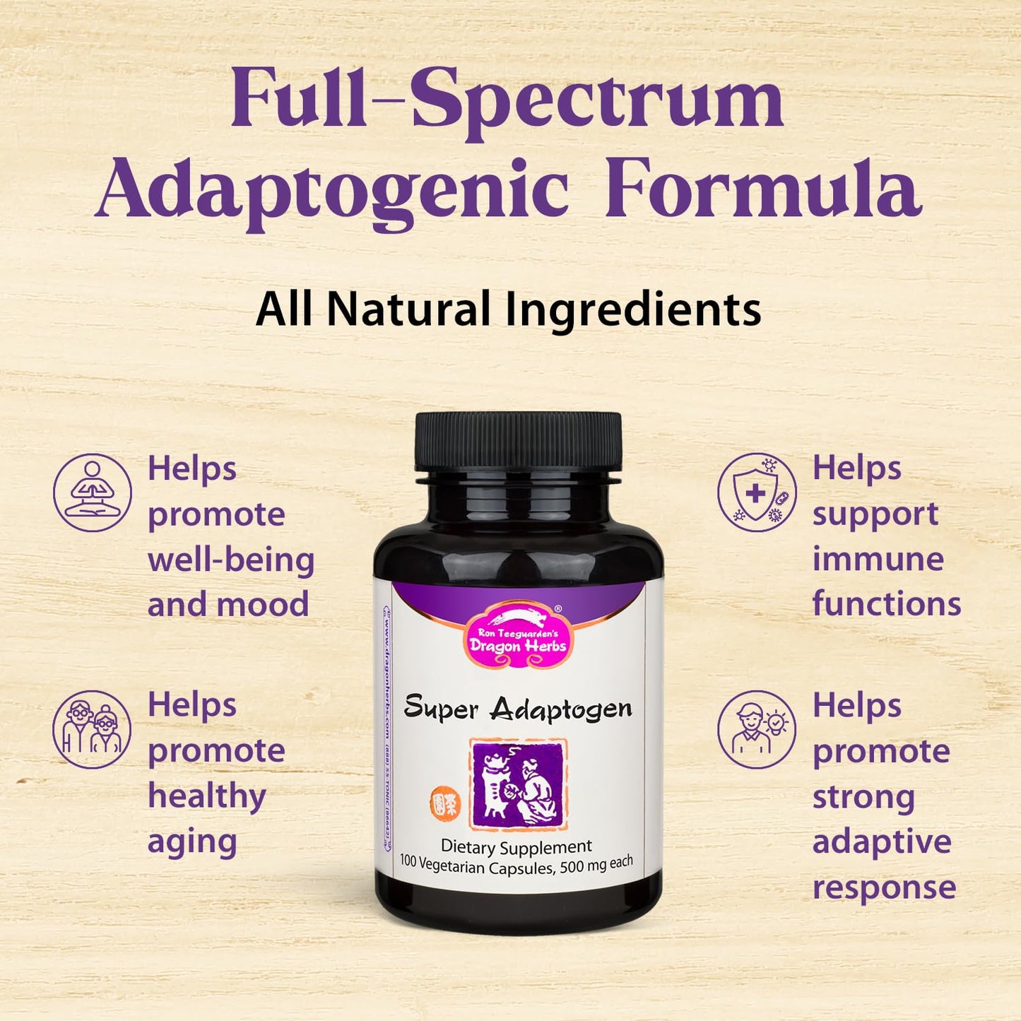 Dragon Herbs Super Adaptogen | All Natural Supplement to Support Well-Being, Mood, Immune Function, Strong Adaptive Response | All Natural Ingredients, Non-GMO (100 Capsules, 500 mg Per Capsule)” - dailyvitalstore