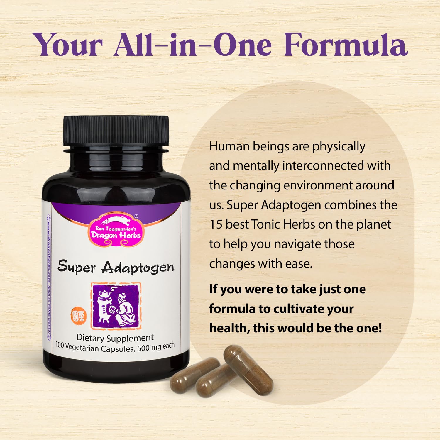Dragon Herbs Super Adaptogen | All Natural Supplement to Support Well-Being, Mood, Immune Function, Strong Adaptive Response | All Natural Ingredients, Non-GMO (100 Capsules, 500 mg Per Capsule)” - dailyvitalstore