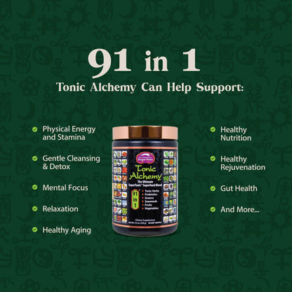 Dragon Herbs Tonic Alchemy Superfood Greens Powder with 91 Ingredients: Tonic Herbs, Ashwagandha, Mushrooms, Probiotics, Super Greens, Seaweeds, Fruits, Vegetables, Spirulina - 30 Servings - dailyvitalstore