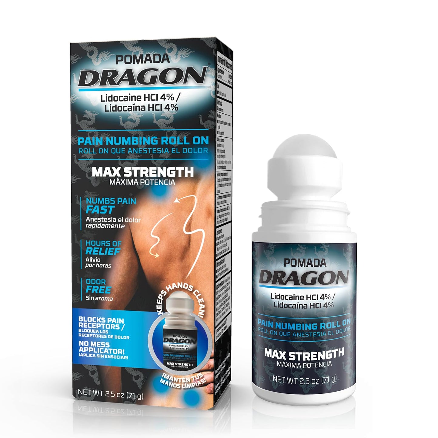 Dragon Lidocaine Roll On Maximum Strength, Numbing Cream for Pain Relief, Foot, Heel, Muscle, Nerve, Lidocaine Pain Relief, No Mess, Roll On Lidocaine for Joints, 2.5 oz - dailyvitalstore