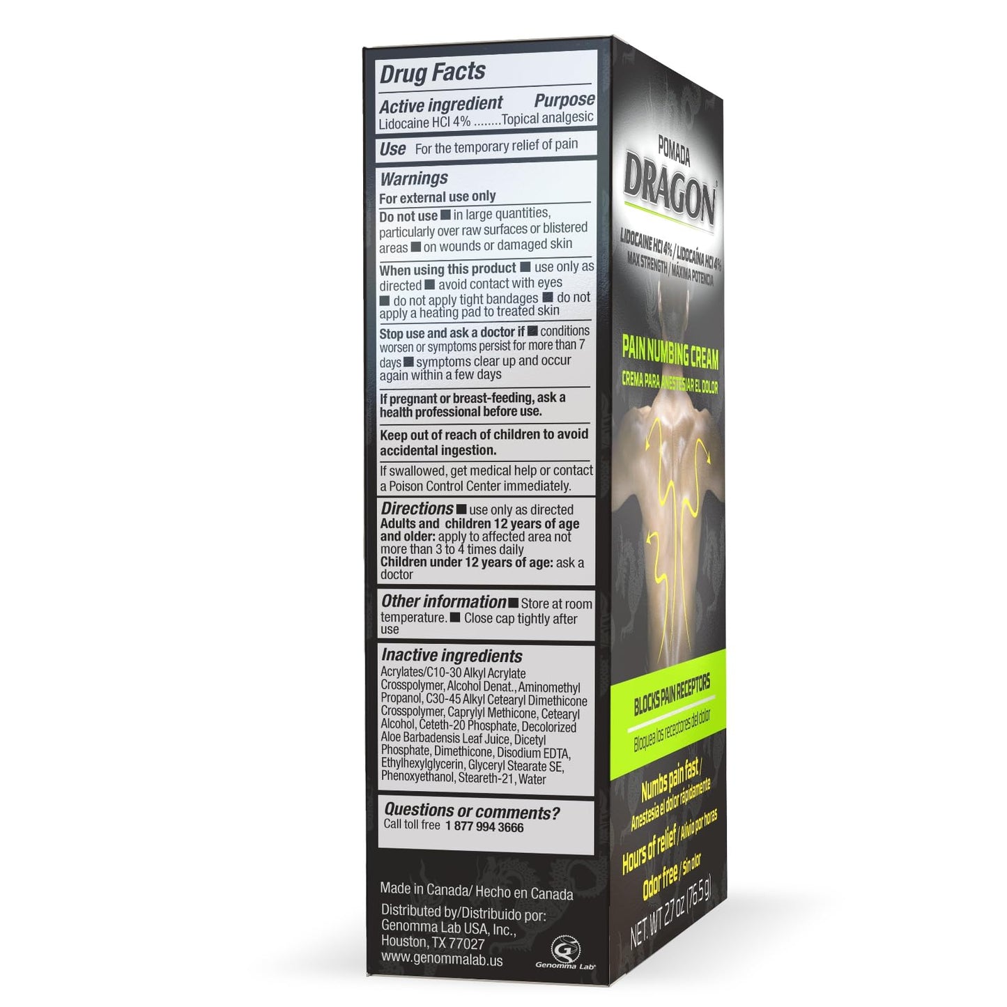 Dragon Numbing Cream Lidocaine 4% Maximum Strength Numbing Cream, Topical analgesic with Lidocaine for Muscle Relief, Pain Cream for Knees and Feet, 2.7 Oz - dailyvitalstore