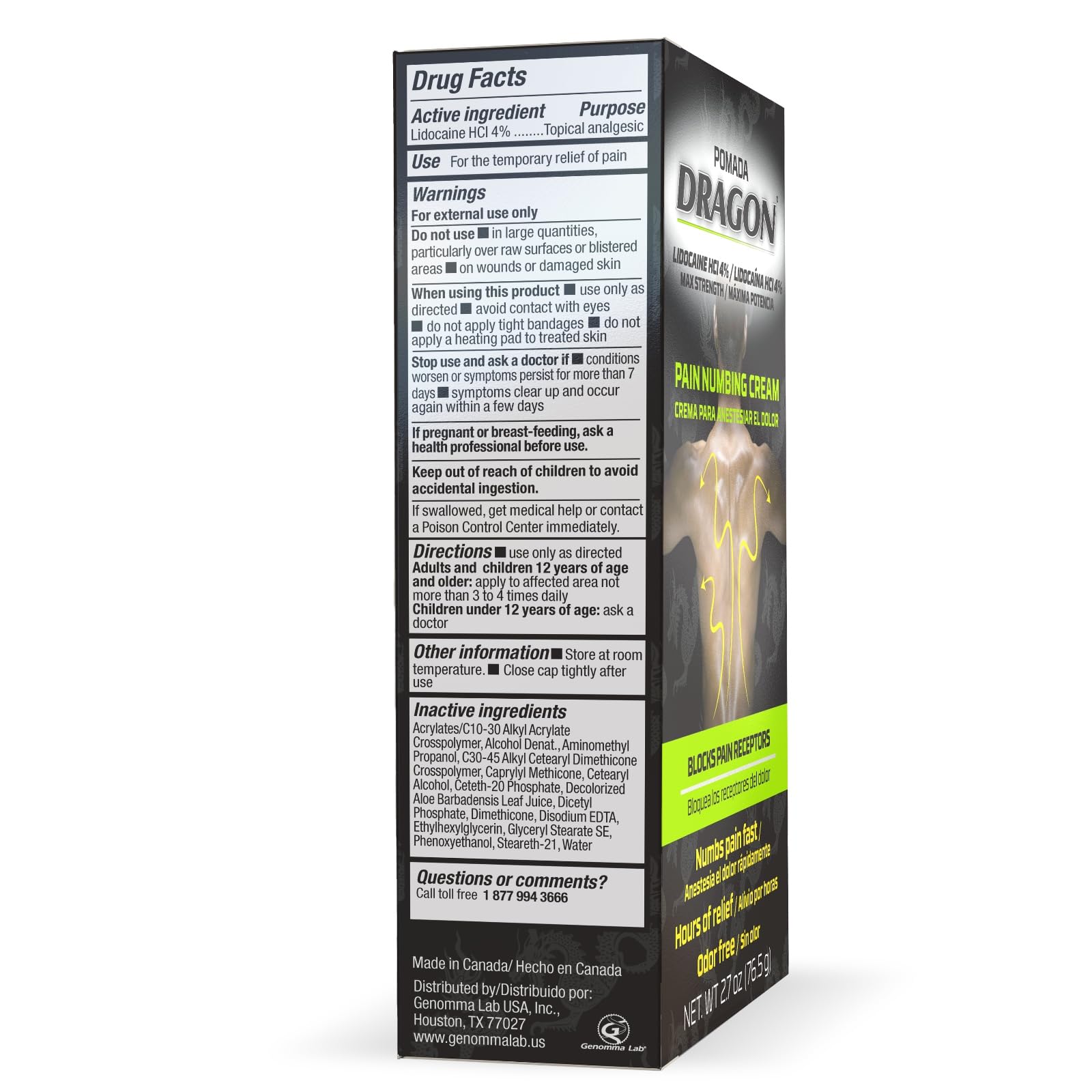 Dragon Numbing Cream Lidocaine 4% Maximum Strength Numbing Cream, Topical analgesic with Lidocaine for Muscle Relief, Pain Cream for Knees and Feet, 2.7 Oz - dailyvitalstore