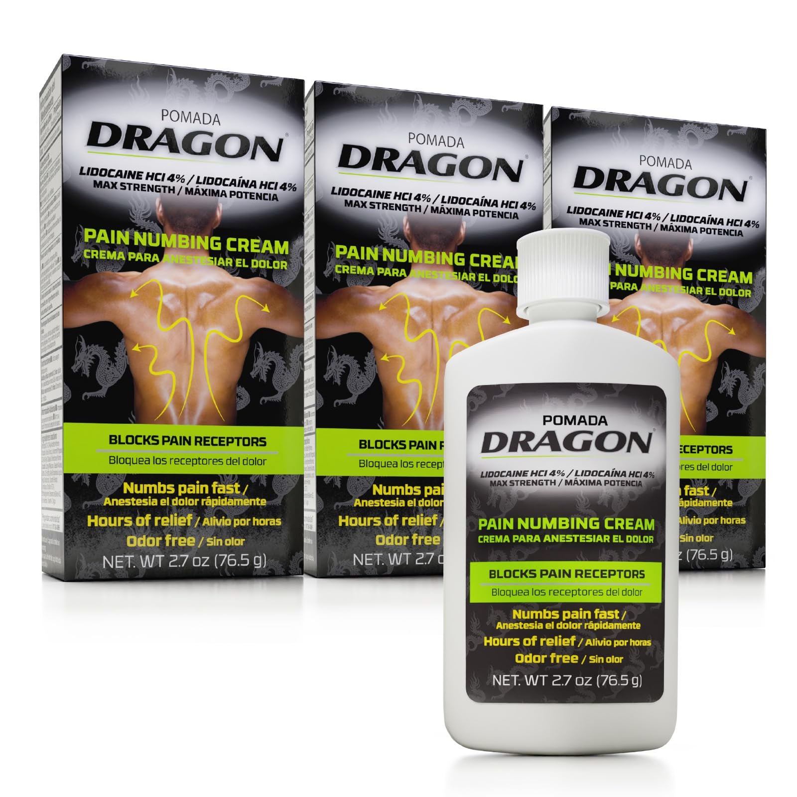 Dragon Numbing Cream Lidocaine 4% Maximum Strength Numbing Cream, Topical analgesic with Lidocaine for Muscle Relief, Pain Cream for Knees and Feet, 2.7 Oz (3 Pack) - dailyvitalstore