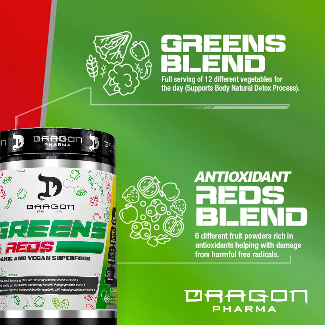 DRAGON PHARMA Greens and Reds, Over 23 Nutritious Superfoods, Reds and Vegetables, Optimal Health and Wellness (30 Servings, Original) - dailyvitalstore