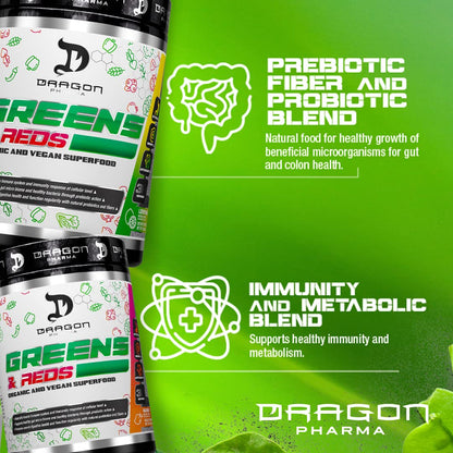 DRAGON PHARMA Greens and Reds, Over 23 Nutritious Superfoods, Reds and Vegetables, Optimal Health and Wellness (30 Servings, Original) - dailyvitalstore
