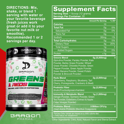 DRAGON PHARMA Greens and Reds, Over 23 Nutritious Superfoods, Reds and Vegetables, Optimal Health and Wellness (30 Servings, Original) - dailyvitalstore