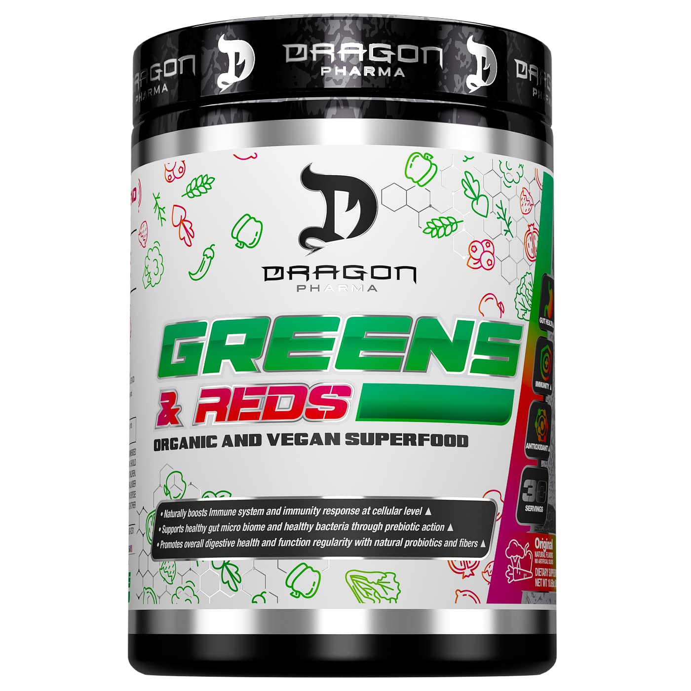 DRAGON PHARMA Greens and Reds, Over 23 Nutritious Superfoods, Reds and Vegetables, Optimal Health and Wellness (30 Servings, Original) - dailyvitalstore