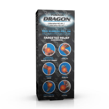 Dragon - POMADA, Maximum Strength- Pain Numbing & Long Lasting Pain Relief No Mess Applicator with Lidocaine Roll On, 2.5 oz, Pack of 3 - dailyvitalstore