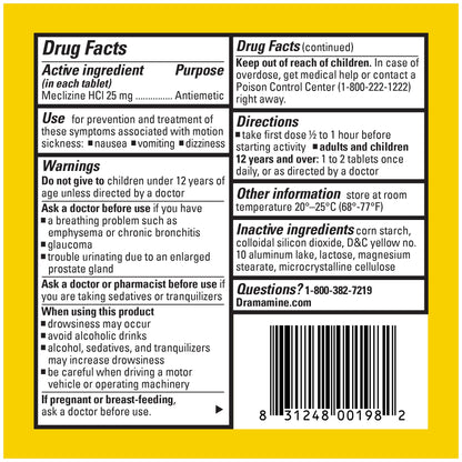 Dramamine Motion Sickness Less Drowsy, Travel Vial, Multicolor, 8 Count - dailyvitalstore
