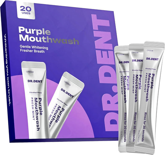 DR.DENT Purple Mouthwash for Teeth Whitening - Color Correcting Mouthwash Sachets - Peroxide Free, Alcohol Free - Freshens Breath, Supports Gum Health - dailyvitalstore
