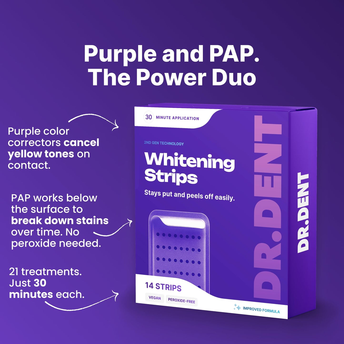 DRDENT Purple Teeth Whitening Strips 21 Treatments - Safe for Enamel - Non Sensitive Teeth Whitening - dailyvitalstore