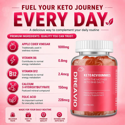 DREAVIO 1000mg Sugar Free Apple Cider Vinegar Gummies | 120 Count Keto ACV Gummies, Vegan Apple Cider Vinegar - dailyvitalstore