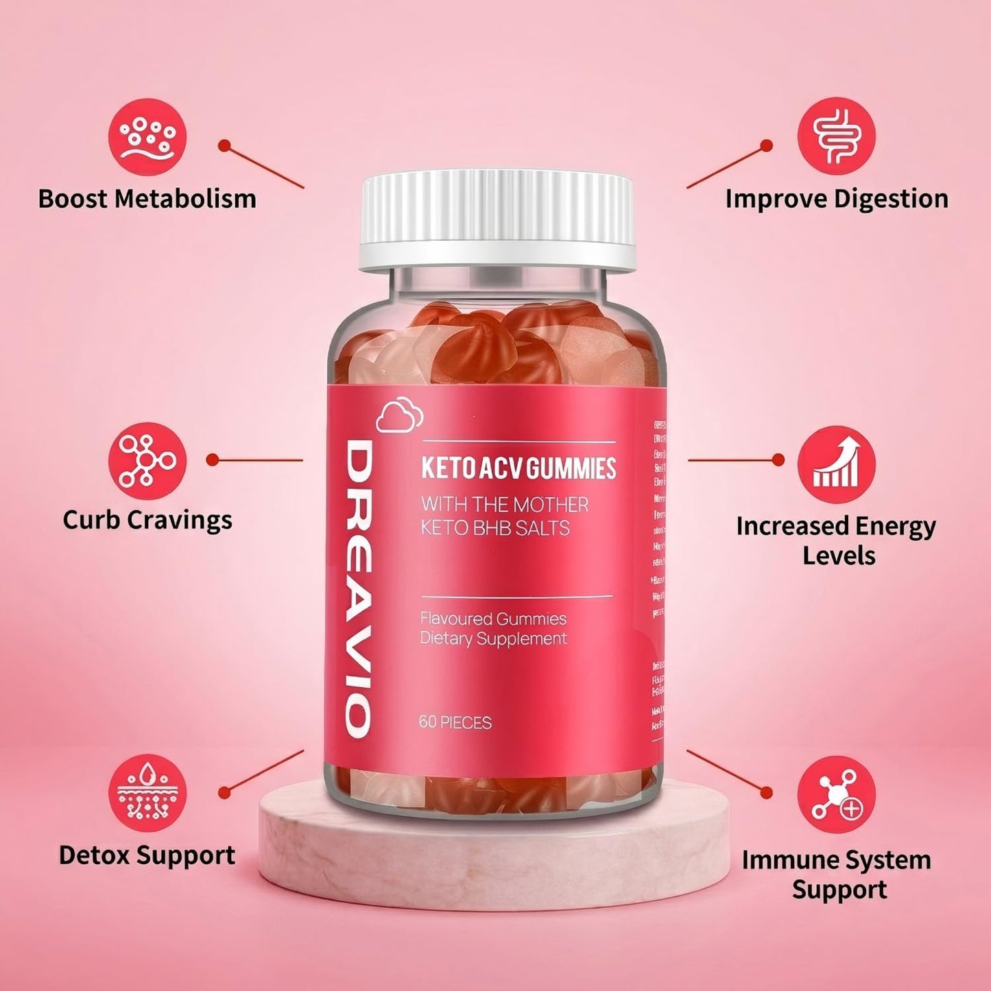 DREAVIO 1000mg Sugar Free Apple Cider Vinegar Gummies | 120 Count Keto ACV Gummies, Vegan Apple Cider Vinegar - dailyvitalstore
