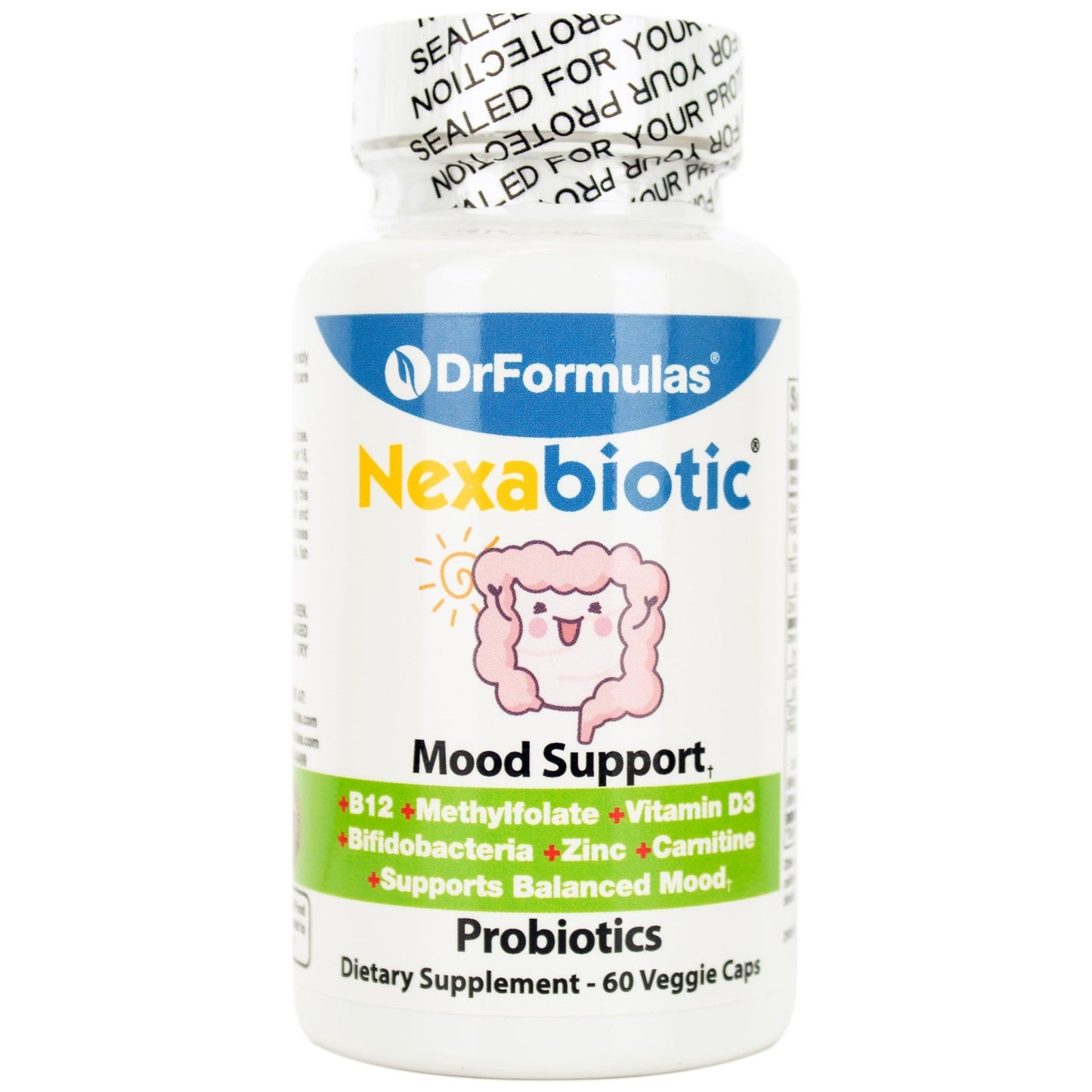 DrFormulas Mood Boost Probiotics for Stress and Calm, Methylfolate for Kids, Women, Men | Nexabiotic Supplement with Bifidobacterium and B-12, 60 Count - dailyvitalstore