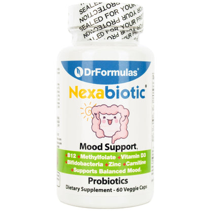 DrFormulas Mood Boost Probiotics for Stress and Calm, Methylfolate for Kids, Women, Men | Nexabiotic Supplement with Bifidobacterium and B-12, 60 Count - dailyvitalstore