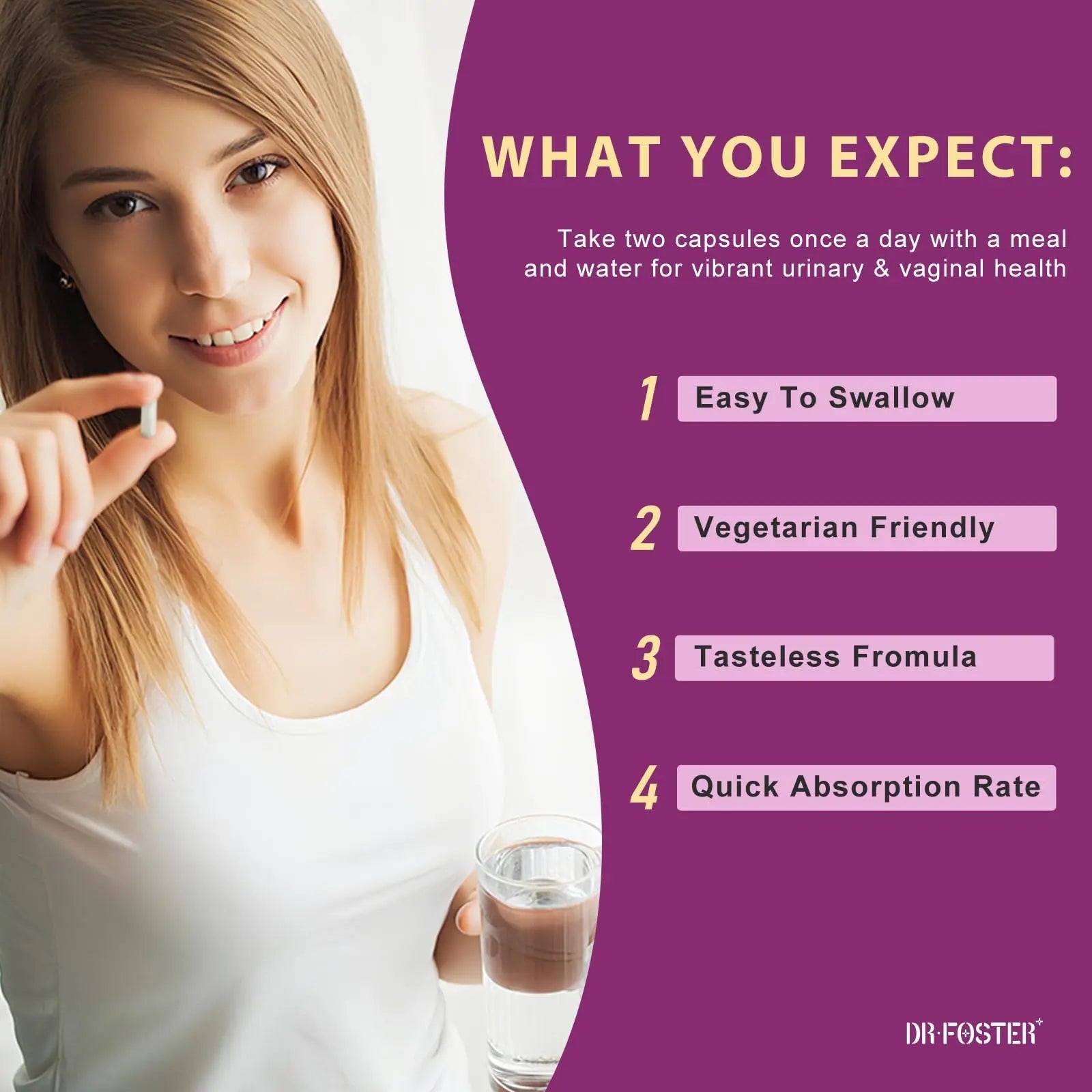 DRFOSTER Urinary Tract Health for Women, Vaginal Probiotics for Women pH Balance with D-Mannose, Cranberry, Probiotics and Prebiotics for Digestive Helath 90 Veggie Capsules - dailyvitalstore