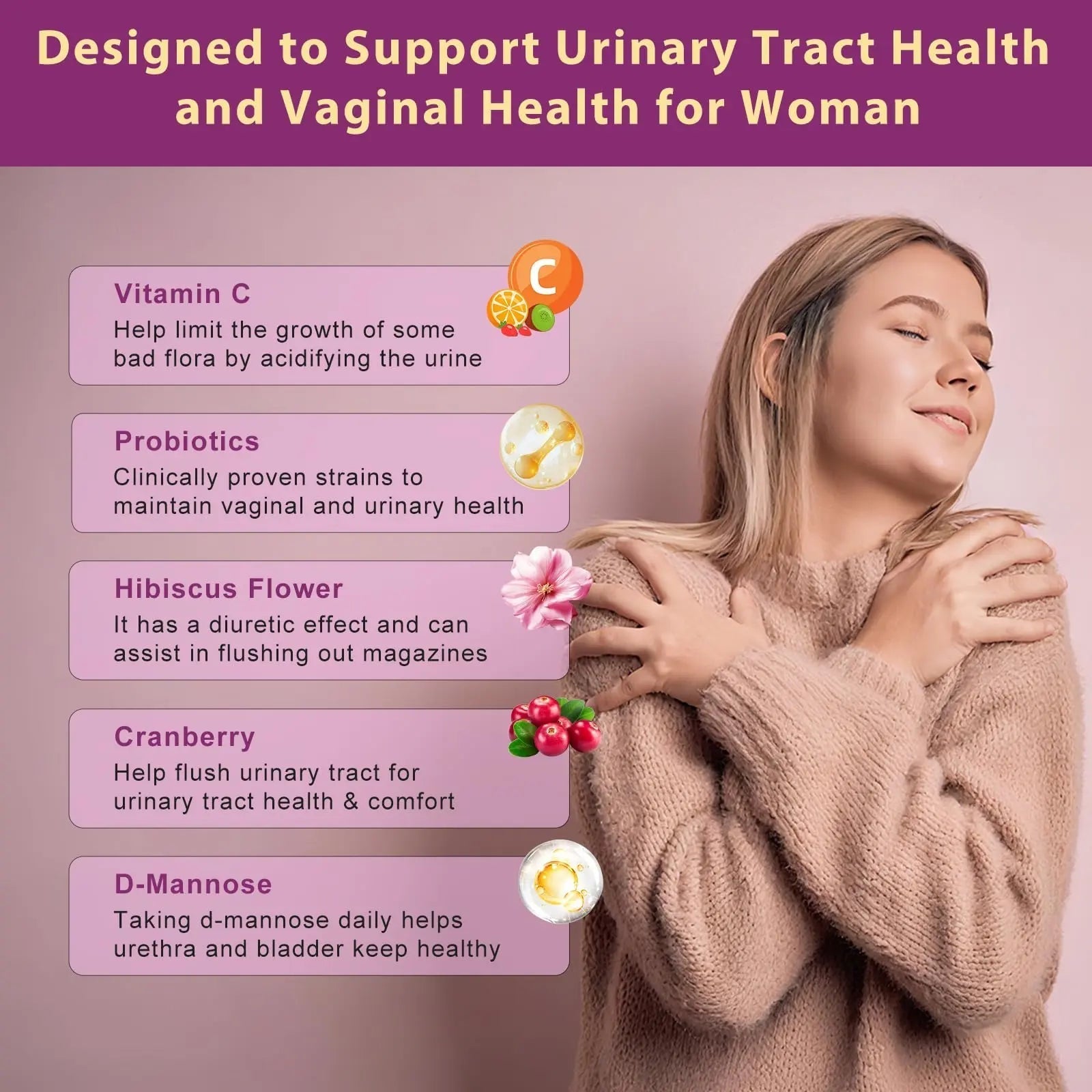 DRFOSTER Urinary Tract Health for Women, Vaginal Probiotics for Women pH Balance with D-Mannose, Cranberry, Probiotics and Prebiotics for Digestive Helath 90 Veggie Capsules - dailyvitalstore