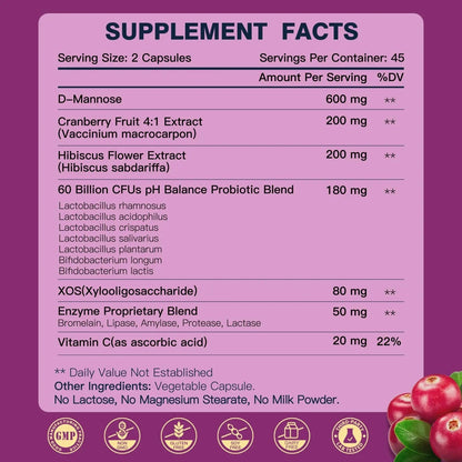 DRFOSTER Urinary Tract Health for Women, Vaginal Probiotics for Women pH Balance with D-Mannose, Cranberry, Probiotics and Prebiotics for Digestive Helath 90 Veggie Capsules - dailyvitalstore