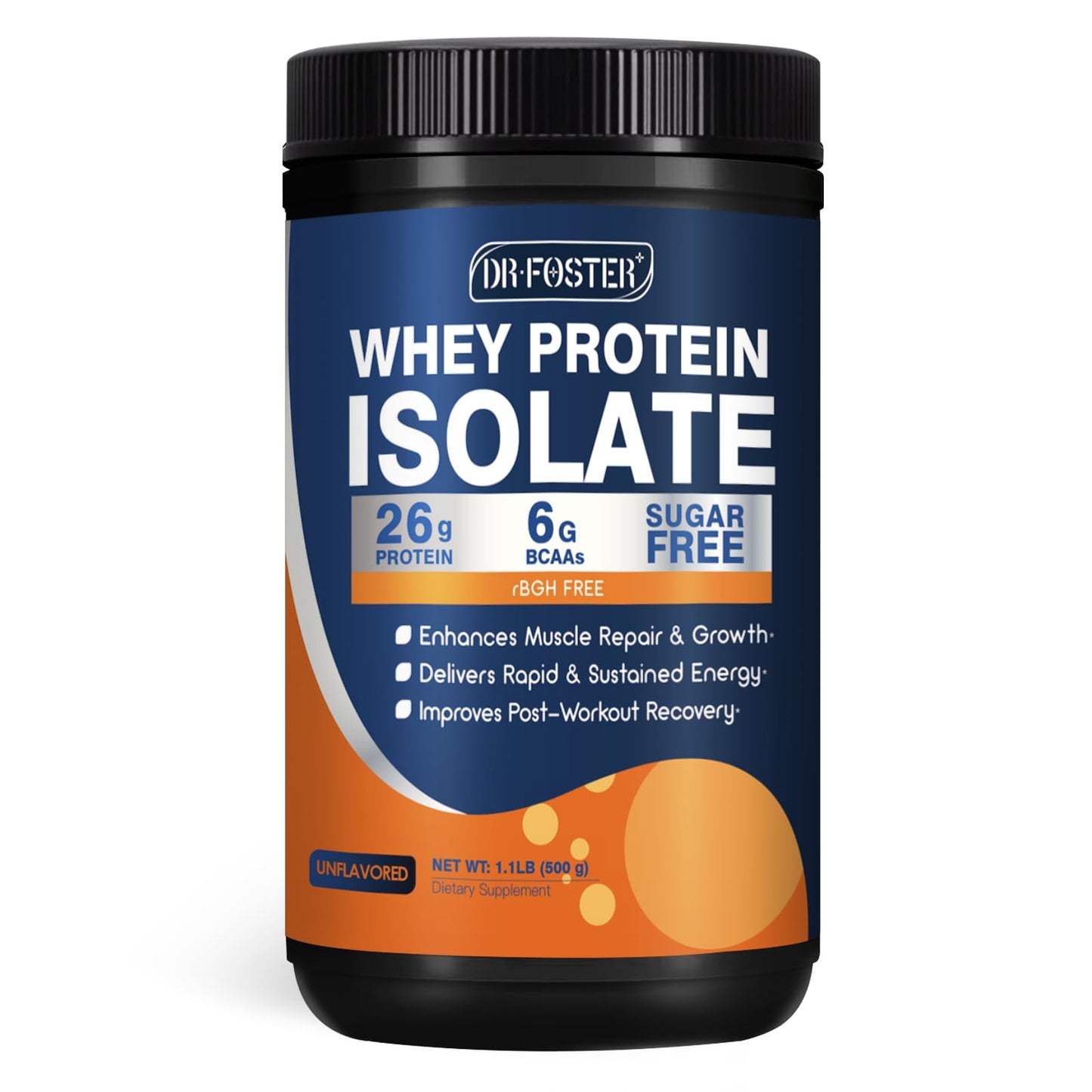 DRFOSTER Whey Protein Powder Isolate - Unflavored, Grass-Fed, 26g Protein & 6g BCAAs for Muscle Growth & Recovery - dailyvitalstore