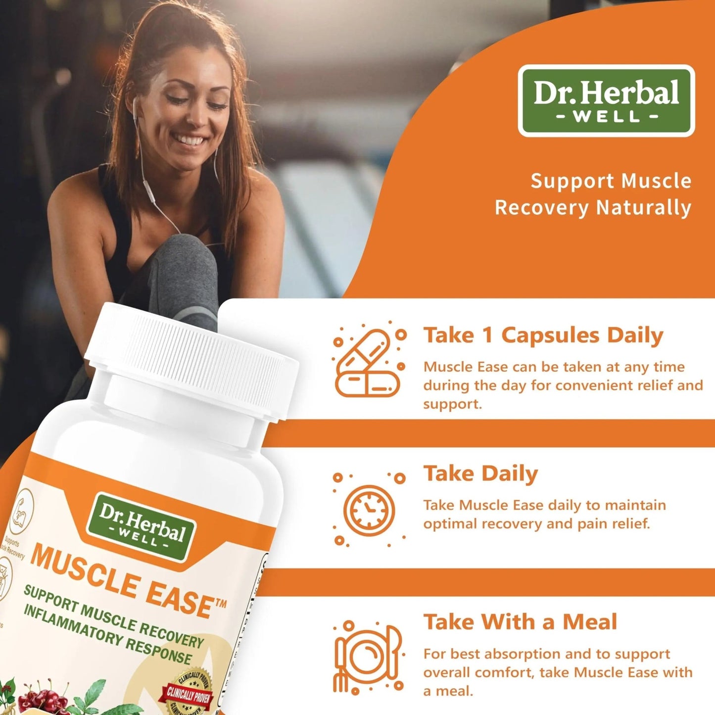 DR.HERBAL WELL Muscle Ease - Joint, Muscle & Nerve Support Fast Acting Relax Comfort Recovery Natural Herbal Supplement - (60 Capsules) MAX-Strength - dailyvitalstore