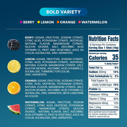 DripDrop Hydration Packets - Bold Variety Pack - Single Serve Electrolytes Powder Drink Mix - Watermelon, Berry, Lemon, Orange - dailyvitalstore