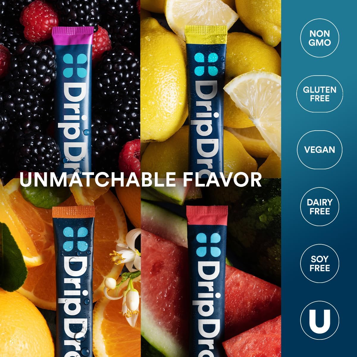 DripDrop Hydration Packets - Bold Variety Pack - Single Serve Electrolytes Powder Drink Mix - Watermelon, Berry, Lemon, Orange - dailyvitalstore