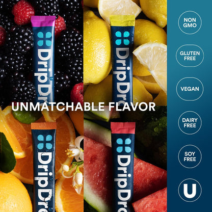 DripDrop Hydration Packets - Bold Variety Pack - Single Serve Electrolytes Powder Drink Mix - Watermelon, Berry, Lemon, Orange - dailyvitalstore