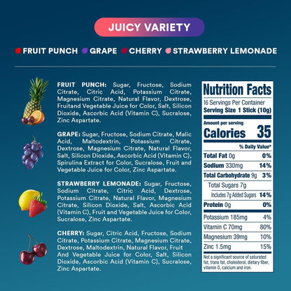 DripDrop Hydration Packets - Juicy Variety Pack - Single Serve Electrolytes Powder Drink Mix - Grape, Fruit Punch, Strawberry Lemonade, Cherry - dailyvitalstore
