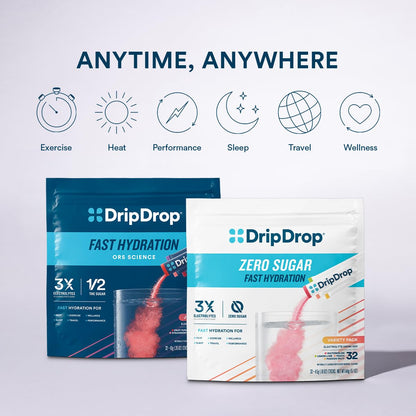 DripDrop Sugar Free Hydration Packets - Zero Classic Variety Pack - Single Serve Electrolytes Powder Drink Mix - Lemon Lime, Watermelon, Peach, Passion Fruit - dailyvitalstore