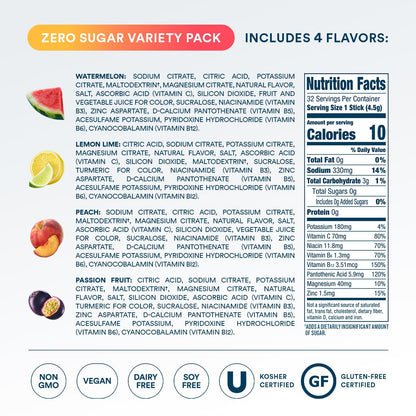 DripDrop Sugar Free Hydration Packets - Zero Classic Variety Pack - Single Serve Electrolytes Powder Drink Mix - Lemon Lime, Watermelon, Peach, Passion Fruit - dailyvitalstore
