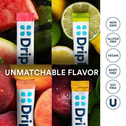 DripDrop Sugar Free Hydration Packets - Zero Classic Variety Pack - Single Serve Electrolytes Powder Drink Mix - Lemon Lime, Watermelon, Peach, Passion Fruit - dailyvitalstore