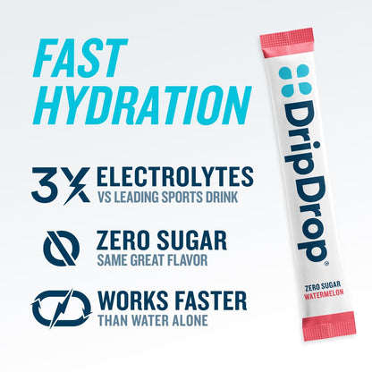 DripDrop Sugar Free Hydration Packets - Zero Classic Variety Pack - Single Serve Electrolytes Powder Drink Mix - Lemon Lime, Watermelon, Peach, Passion Fruit - dailyvitalstore