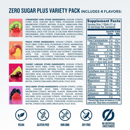 DripDrop Zero Sugar Plus - Sugar Free Hydration Packets - Single Serve Electrolytes Powder Drink Mix - Strawberry Kiwi, Peach, Cherry Limeade, Wild Berry - dailyvitalstore