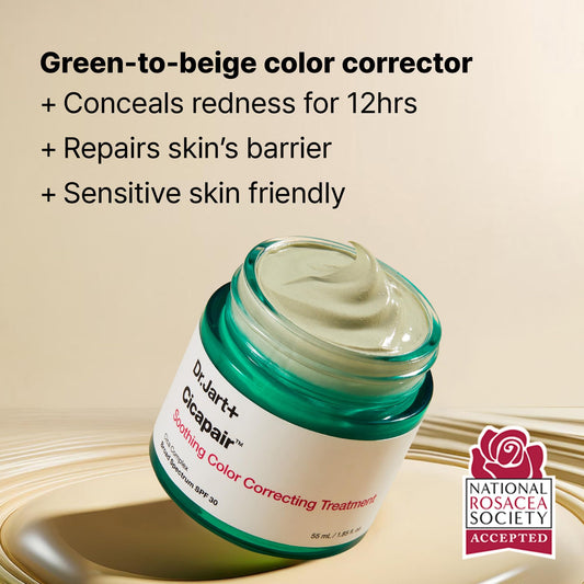Dr.Jart+ Cicapair Soothing Color Correcting Treatment SPF 30 with Centella Asiatica Extracts | cc cream | Rosacea Treatment | Korean Skin Care, 0.5 Fl Oz - dailyvitalstore