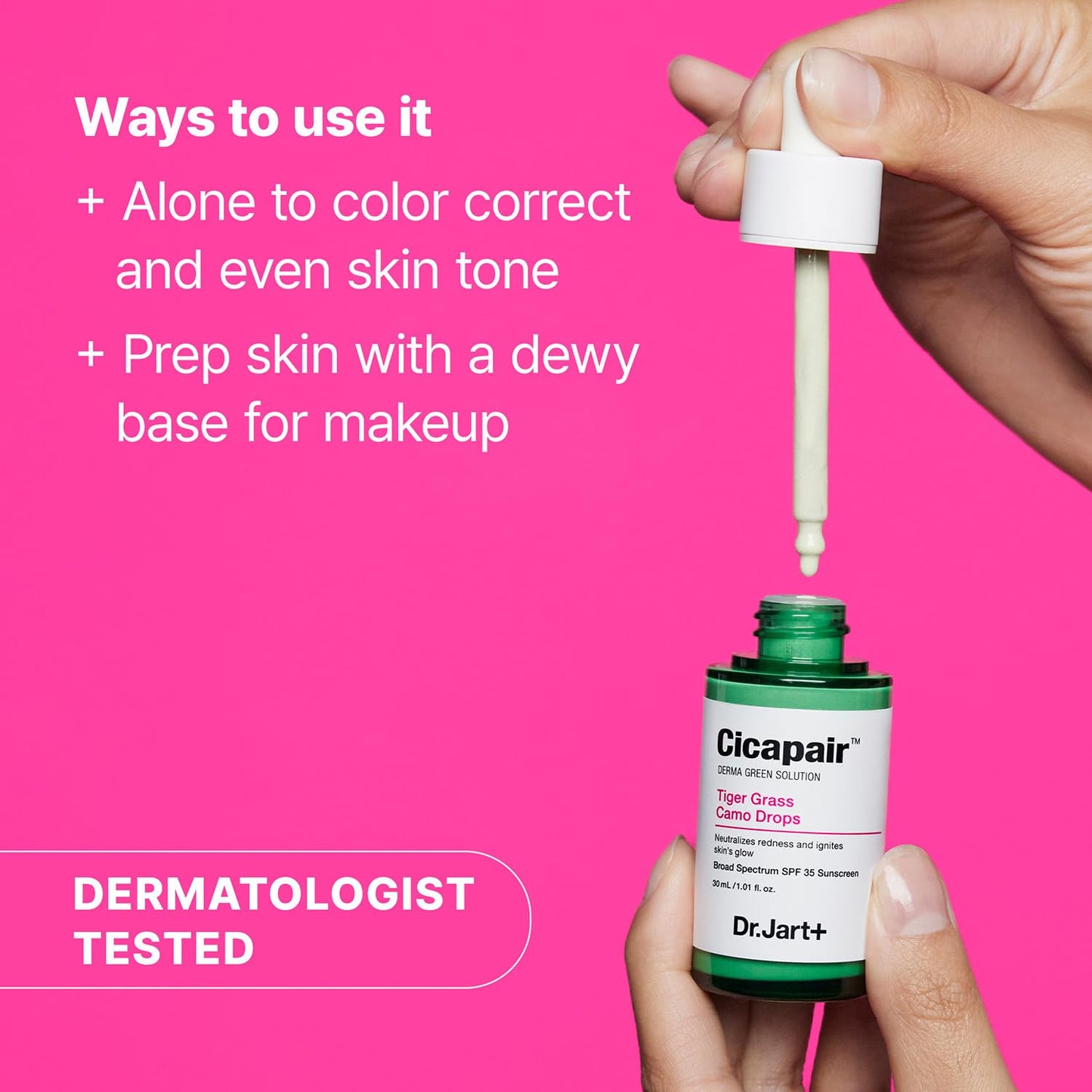 Dr.Jart+ Cicapair Tiger Grass Camo Drops Tinted Serum SPF 35 with Centella Asiatica | Skin Tint | Korean Skin Care Makeup Hybrid, 1.01 Fl Oz - dailyvitalstore