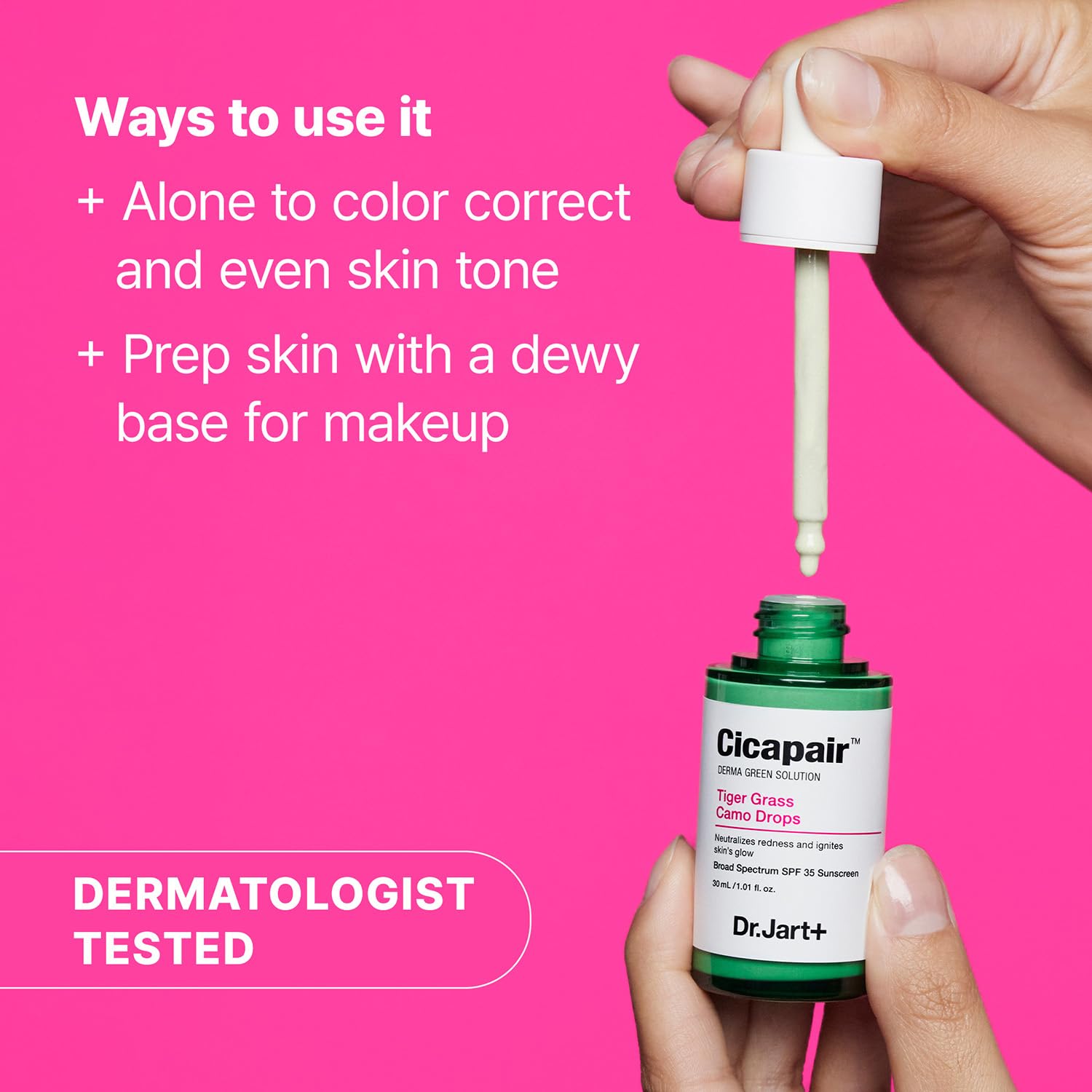 Dr.Jart+ Cicapair Tiger Grass Camo Drops Tinted Serum SPF 35 with Centella Asiatica | Skin Tint | Korean Skin Care Makeup Hybrid, 1.01 Fl Oz - dailyvitalstore