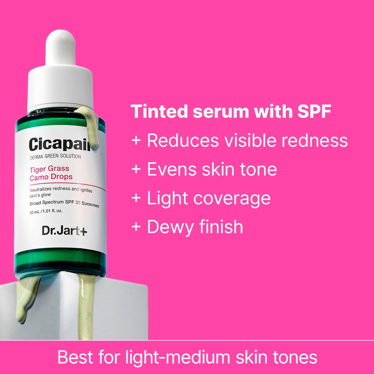 Dr.Jart+ Cicapair Tiger Grass Camo Drops Tinted Serum SPF 35 with Centella Asiatica | Skin Tint | Korean Skin Care Makeup Hybrid, 1.01 Fl Oz - dailyvitalstore
