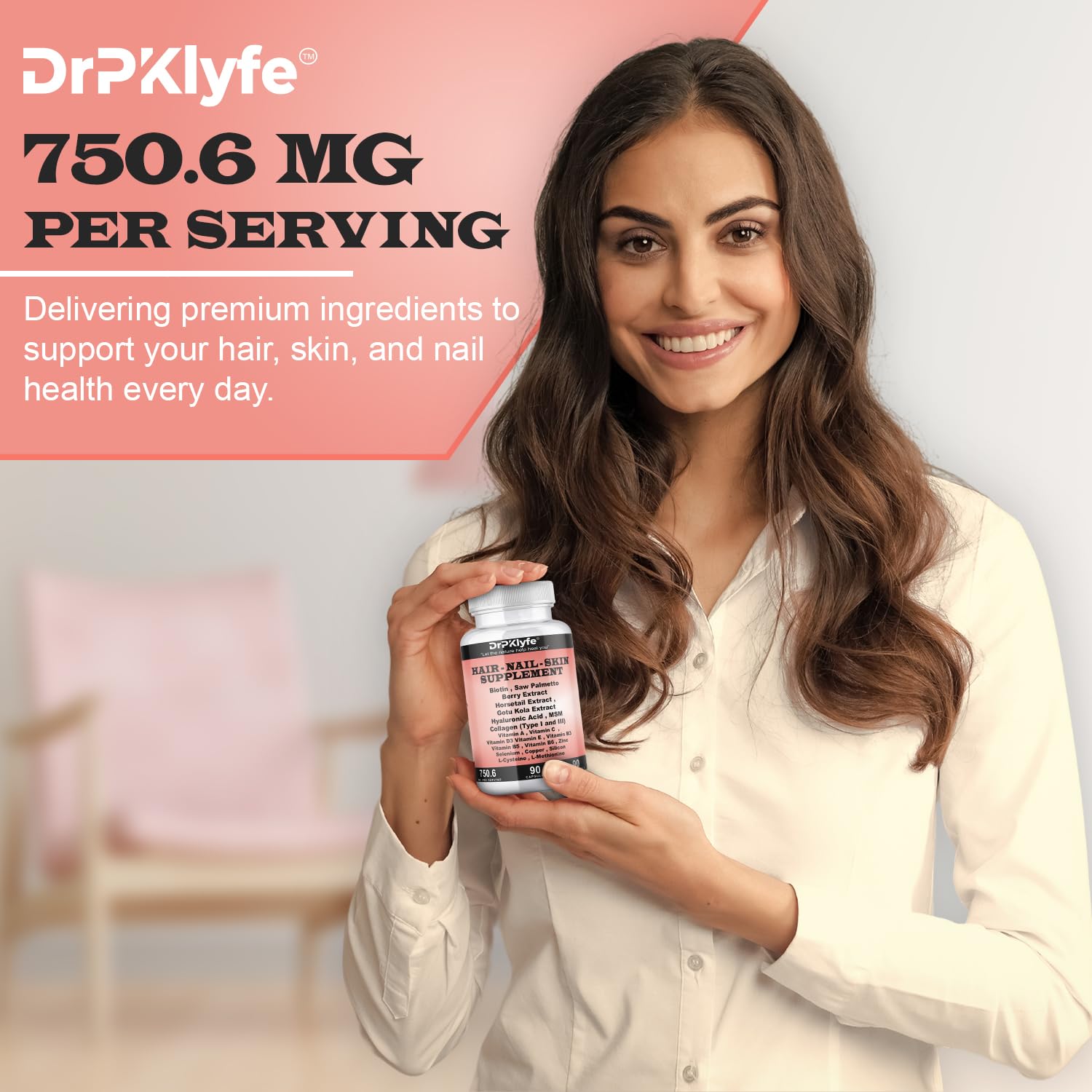 DrPKLyfe Hair, Nail and Skin Supplement Capsules:Biotin, Collagen, Collagen Peptides, Acid Hyaluronic, Biotin, Vitamin A, C, B5, B6 Saw Palmetto & More - 90 Capsules. - dailyvitalstore