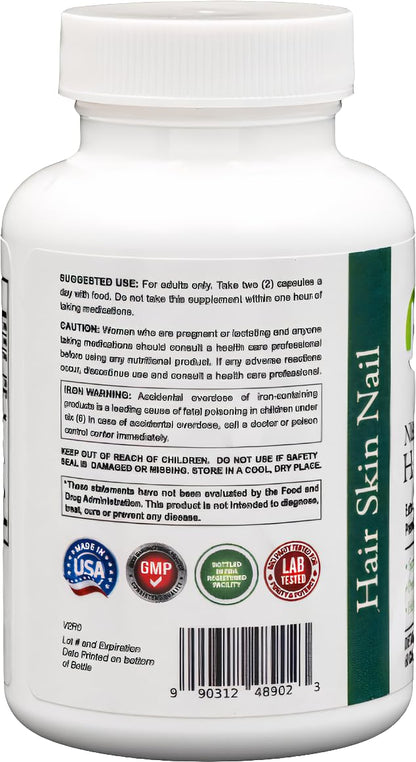 Dr's Nature & Nutrition Hair, Skin & Nail Plus Vitamin Supplement with Biotin 5000mcg, Bamboo Extract, Collagen Support - Extra Strength Beauty Supplement for Men and Women - 60 Capsules - dailyvitalstore