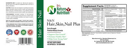 Dr's Nature & Nutrition Hair, Skin & Nail Plus Vitamin Supplement with Biotin 5000mcg, Bamboo Extract, Collagen Support - Extra Strength Beauty Supplement for Men and Women - 60 Capsules - dailyvitalstore
