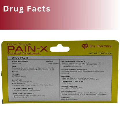 Drs. Pharmacy Pain-X Menthol Cream – Targeted Muscle & Joint Relief – 1.75 oz, Made in USA - dailyvitalstore
