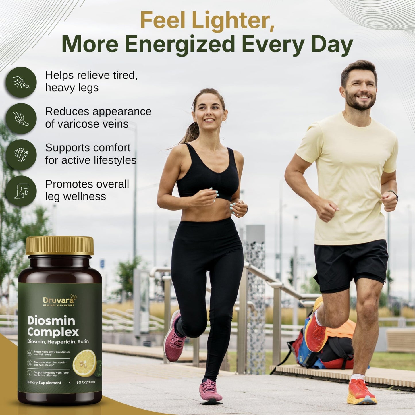 Druvara Diosmin Hesperidin with Rutin & B Vitamins | Vein Support Supplement for Leg Comfort, Healthy Circulation, Vein Strength & Improved Mobility - 60 Capsules - dailyvitalstore